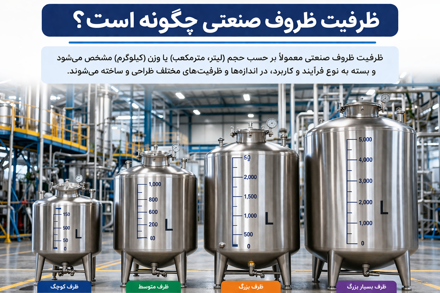 انواع ظروف صنعتی و ظرفیت آنها